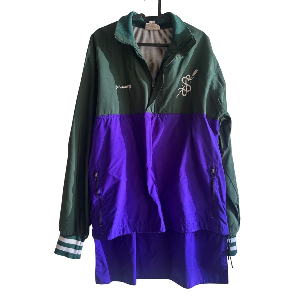 Vintage Crew Sport Ultrex Windbreaker Jacket Green Purple Colorblock Mens L USA